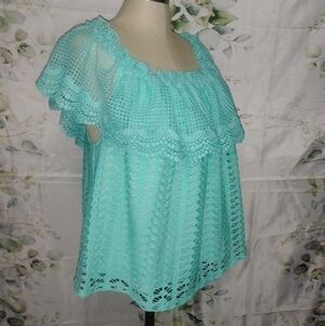 Women's Mint Crochet Off-Shoulder Top